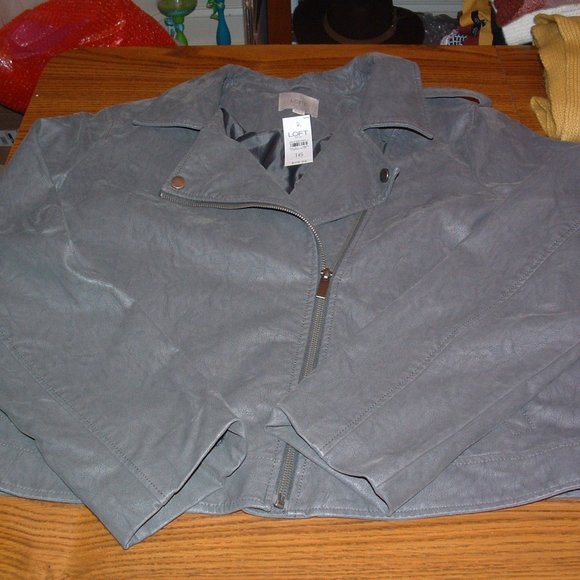 Loft Size 16 Gray Faux Nubuck Leather Moto Jacket (NWT) - Picture 2 of 14